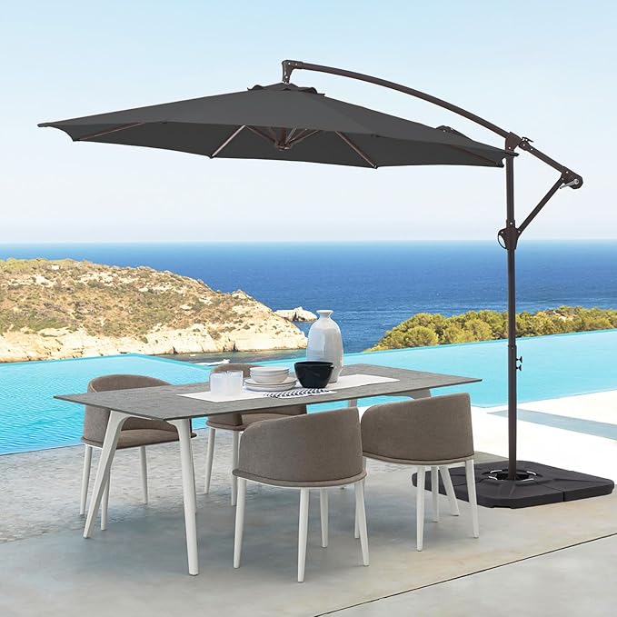 10FT Patio Umbrella, Outdoor Offset Cantilever Umbrella with Sturdy 8 Ribs, Easy Tilt Adjustment for Backyard Pool Garden,Grey