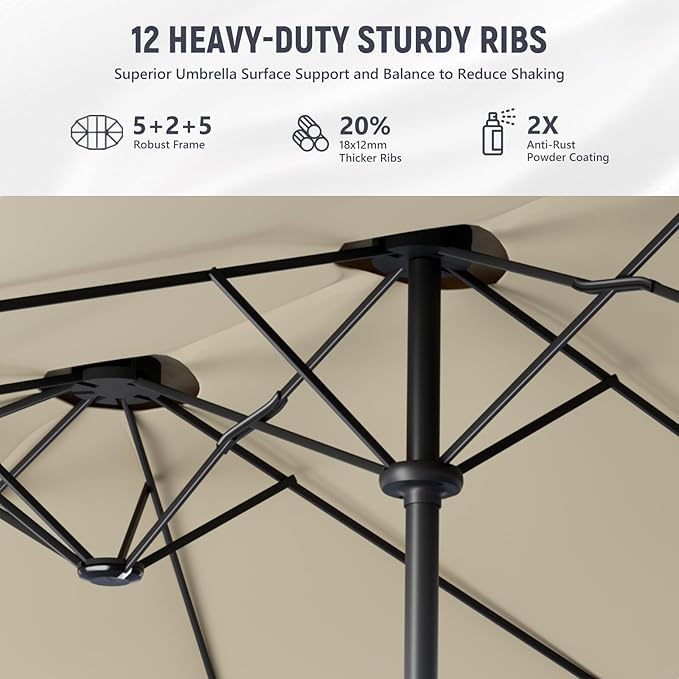 Sannwsg 15ft Large Patio Umbrella, Double Sided Outdoor Umbrellas, Market Umbrellas with Crank Handle, Backyard Umbrela for Deck, Garden, Pool