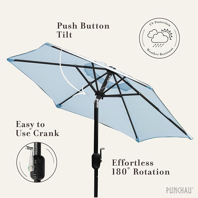 6 Ft Outdoor Patio Umbrella with Aluminum Pole, Easy Open/Close Crank and Push Button Tilt Adjustment - Blue Market Umbrellas