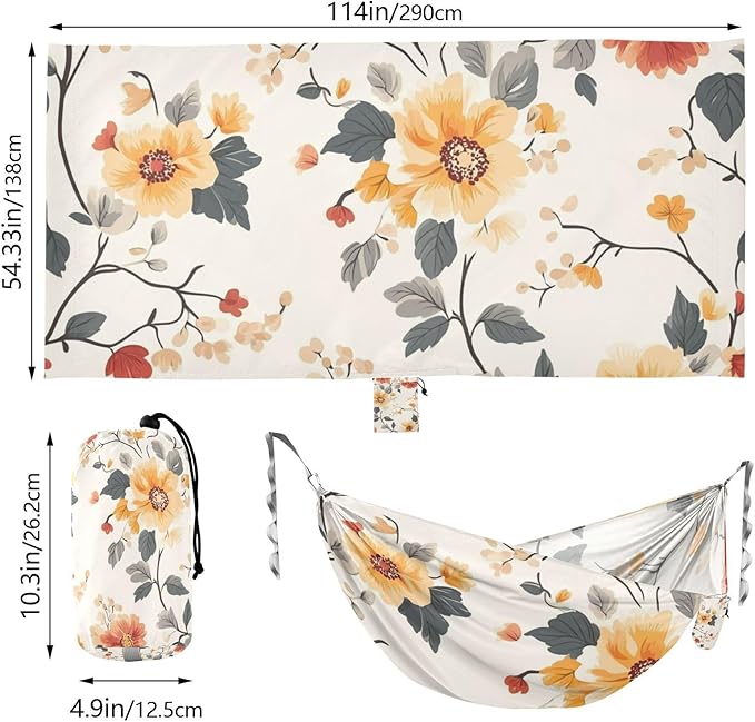 Vintage Flower Camping Hammocks Rope Hammock for Patio Backyard Lounge Base