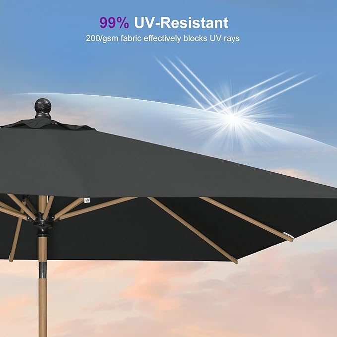 PURPLE LEAF 8' x 8' Square Patio Umbrella Outdoor Table Umbrella Aluminum Market Umbrella with Push Button Tilt & 8 Sturdy Ribs and Crank Outdoor Umbrellas for Garden Deck Patio, Black