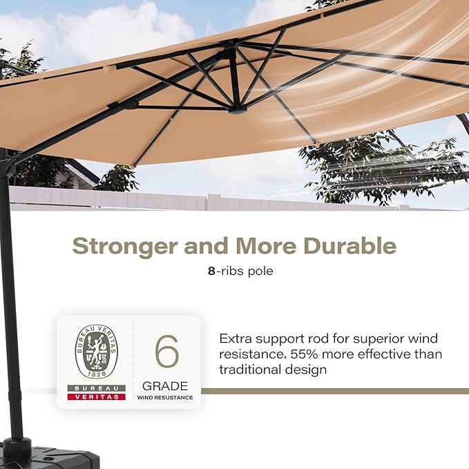 LAUSAINT HOME Patio Umbrella Outdoor, 10 Feet Cantilever Umbrella Aluminum Offset Umbrella with 360-degree Rotation for Backyard, Pool, Lawn, Deck (Square, Khaki)