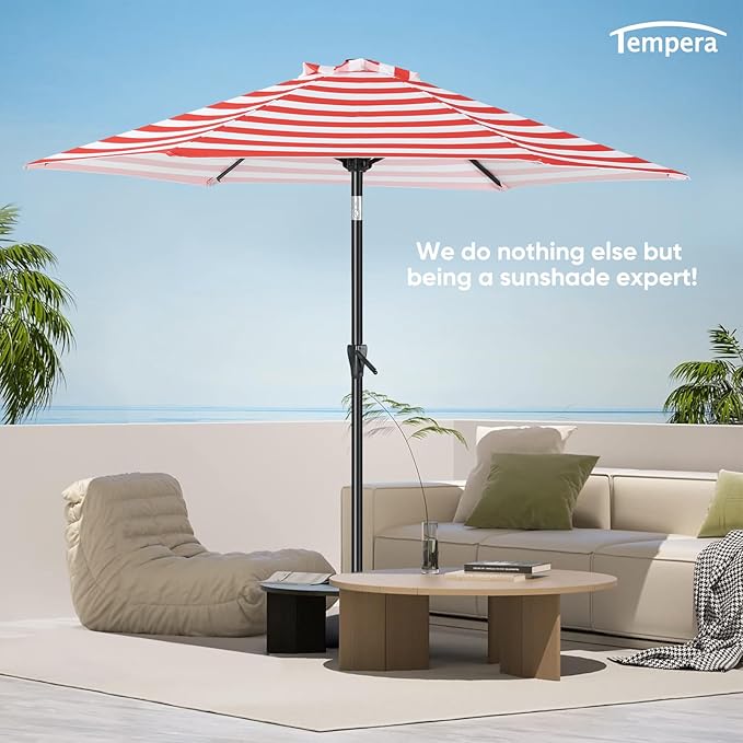 Tempera Patio Market Outdoor Table Umbrella with Push Button Tilt and Crank, Large Sun Umbrella with Sturdy Pole & Fade Resistant Canopy, Easy to Set