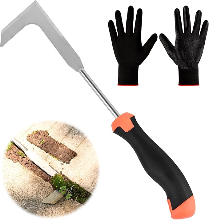 BokingOne Patio Crack Weeder Tool with Ergonomic Handle – Stainless Steel Weed Puller for Patio Sidewalk Driveway Cracks | Rust Resistant Dual-Material Gardening Tool