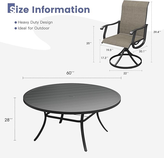 VICLLAX 9 Pieces Outdoor Dining Set, Patio Furniture Set of 8 Patio Swivel Dining Chairs and 60" Patio Round Table, Mixed Brown Chairs & Black Tabletop