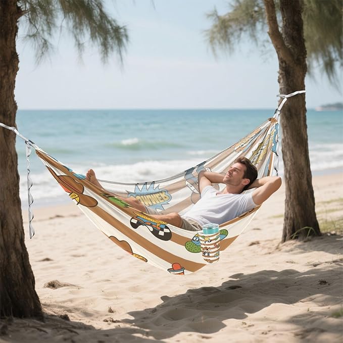 Brown White Vintage Western Cowboy 330lb Capacity Outdoor Hammocks with Tree Straps Tree Hammock for Outside Patio Garden hamaca de Algodon para Jardin