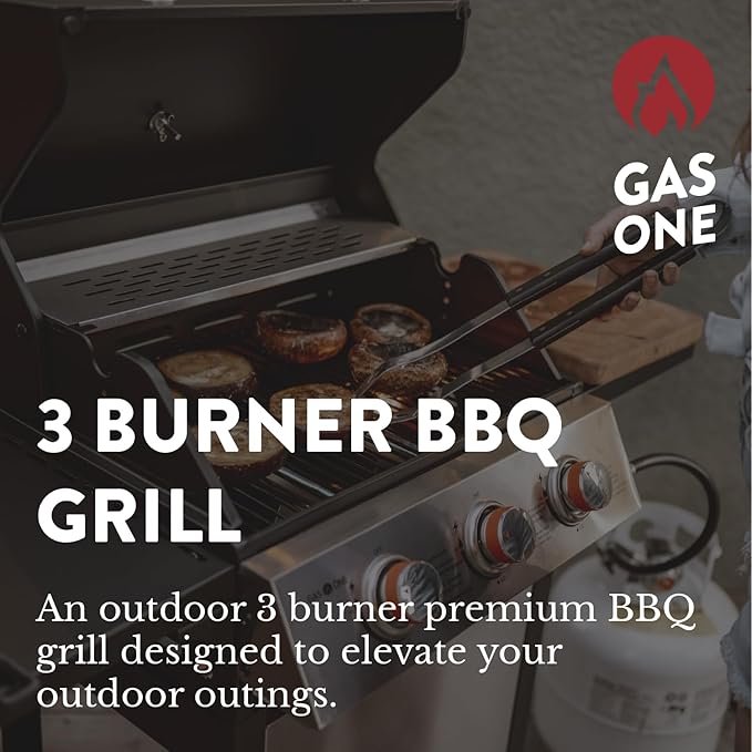 GasOne GP-1030S One 3 Burner Stainless Steel– Outdoor Cabinet Style with Wheels-High-Temperature Paint Coating Gas BBQ Grill – Elegant and Luxurious Design, Black