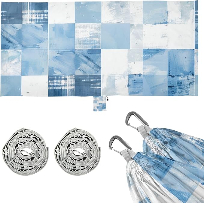 Light Blue and White Checkered Pattern 330lb Capacity Camping Hammock Rope Hammock for Camping & Hiking Essential capas para la Lluvia