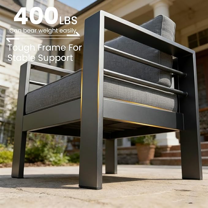 LayinSun Outdoor Aluminum Furniture Set, 4 Pieces Patio Sectional Conversation Chat Sofa Modern Seating Set with Coffee Table