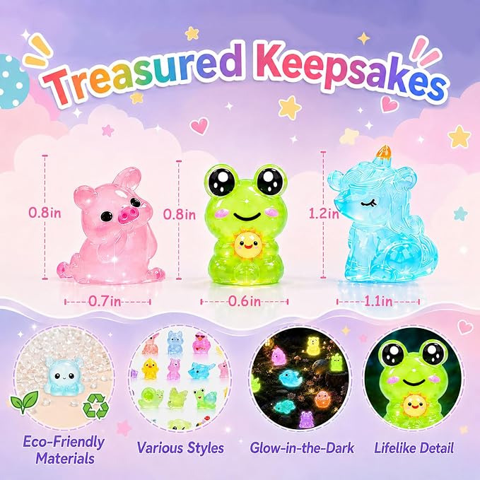 EKisemio 160Pcs Mini Resin Animals Blind Bags, Glow Mystery Figures Bags | Luminous Animals Figures Variety Pack , Glow in The Dark Designs, for Kids’ Collecting, Hide Games, Classroom Rewards