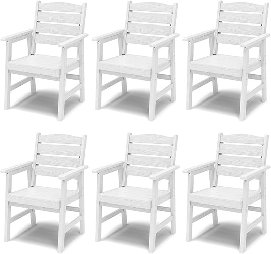 YEFU HIPS Outdoor Dining Chairs: All-Weather Outdoor Chairs Set of 6 with Wide Seat and Armrests - Easy Assembly Patio Dining Chair Modern Outside Furniture for Family with Deck 350lbs Capacity White