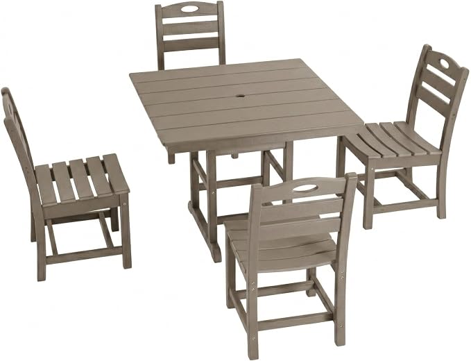 5-Pcs Outdoor Patio Dining Table Set of 5, Outdoor Patio Square 37.8'' Dining Table Set for Lawn Garden Backyard, HDPE Material & 1.7'' Umbrella Hole (Armless Chair, Antique Brown)