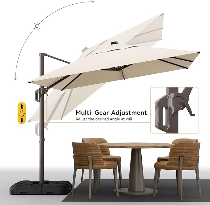 9x12 FT Cantilever Patio Umbrella, Large Rectangular Offset Outdoor Umbrella with 360° Rotation, Heavy Duty Shade Umbrella for Garden Backyard Deck Poolside Courtyard, Beige