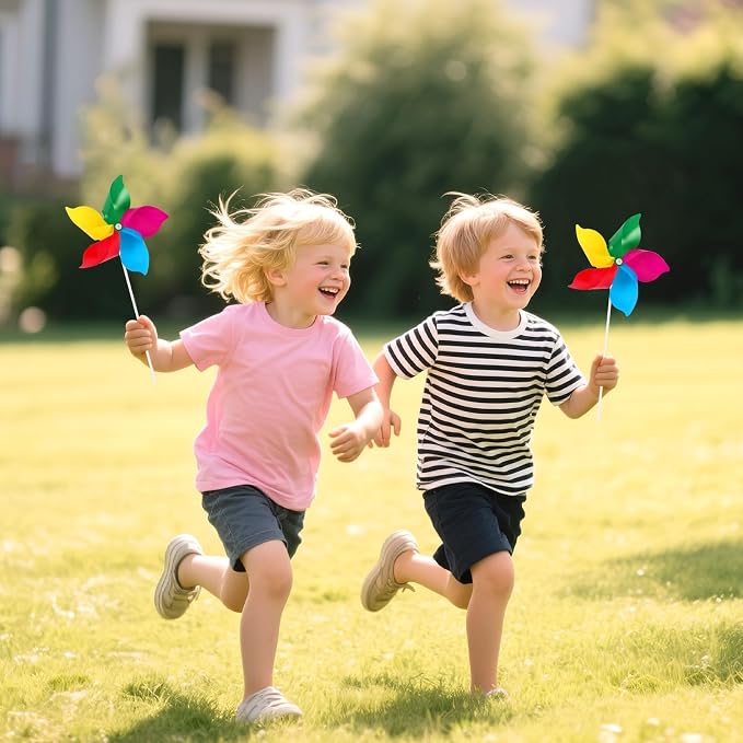 NOVWANG 50 Pack Rainbow Pinwheels for Kids Yard and Garden | Colorful Flower Wind Spinners, Kids Birthday Party Gifts, DIY Windmill Crafts, Lawn Yard Camping Park