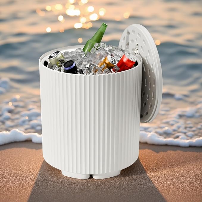 Outdoor Cooler Side Table 40L Capacity, 2-in-1 Large Ice Chest Cool Side Table with Storage & Removable Lid, Modern Patio Ice Table for Poolside, Deck, Beach, BBQ, White