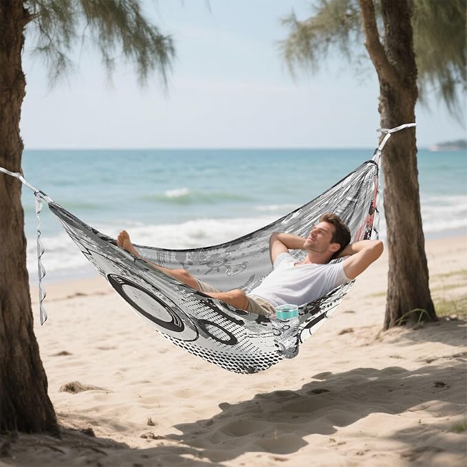 Soccer Graffiti Camping Hammock, Portable Lightweight Single Hammock with Tree Straps and Aluminum Carabiners, 114" x 54" Travel Hammock for Hiking Backpacking Beach