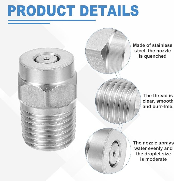 uxcell 2Pcs Pressure Washer Nozzle, Stainless Steel Thread Nozzles Tips, Universal Replacement for Undercarriage Cleaner Water Broom, 1/4 Inch NPT Male, 0 Degree 035 Orifice