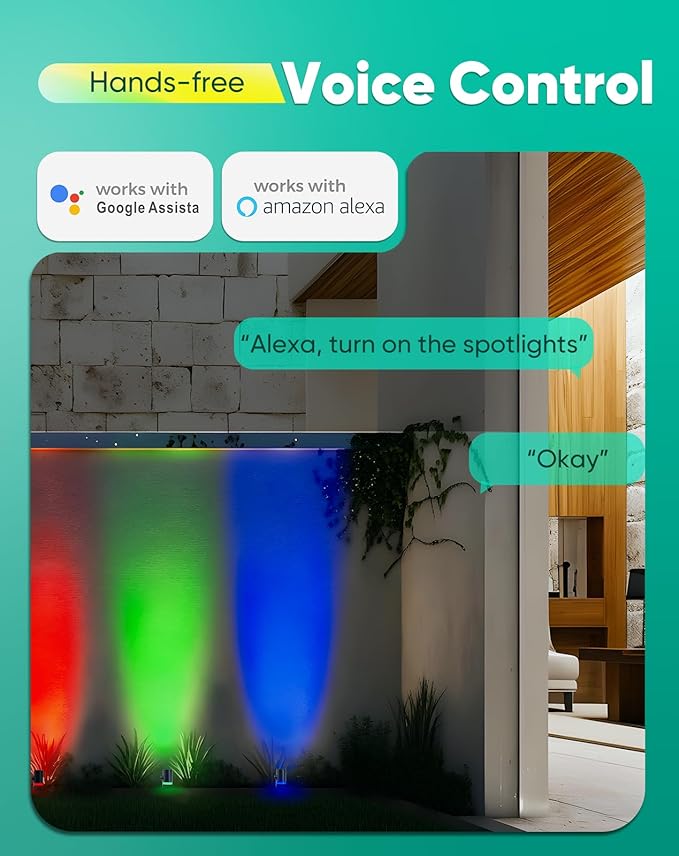 GZBtech Waterproof Landscape Spotlights, 24V RGB+IC+CCT Color Changing Outdoor Pathway Lighting, App&Remote Control Work with Alexa, Aluminum Dimmable LED Spot Light for Garden Yard Decor, 2 Pack