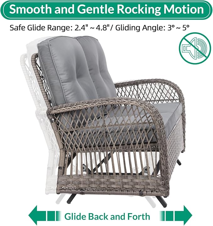 VIVIJASON 7-Piece Outdoor Patio Wicker Conversation Sets, All Weather Outdoor Rattan Furniture Set Includes Glider Loveseat, 2 Rocking Chairs, 2 Swivel-Gliders Chairs, 2 Coffee Table, Grey