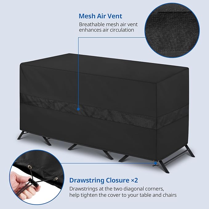 SunPatio Bistro Set Cover Waterproof, Outdoor Patio 3 Pieces Furniture Set Table and Chairs Cover with Air Vent, UV & Rip & Fade Resistant, All Weather Protection, 65"W x 28"D x 30"H, Black