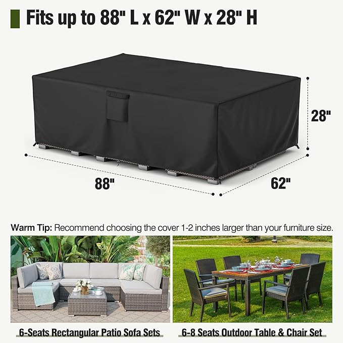 MR.COVER Patio Furniture Cover Waterproof, Outside Table and Chair Set Cover, Garden Windproof Heavy Duty Furniture Protection for Outdoor Sectional Sofa Chair Set Size 88L x 62W x 28H inch