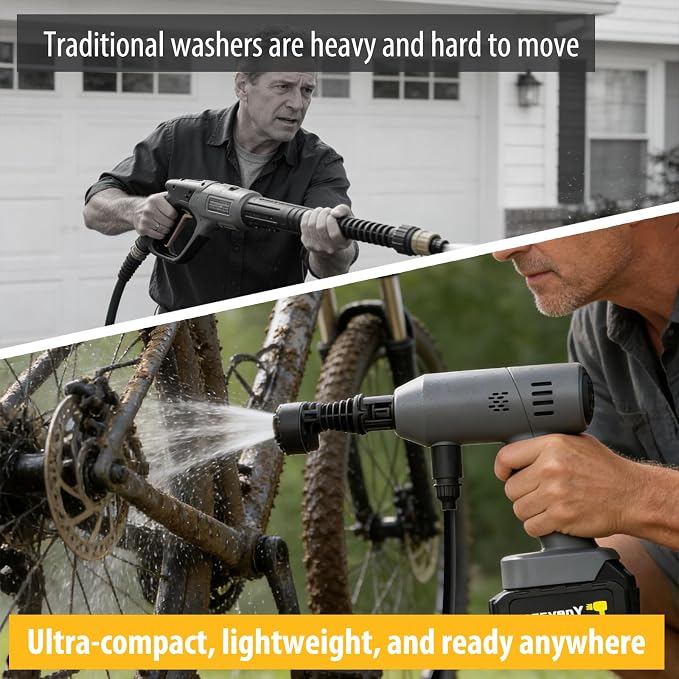 Yoeyang Portable Handheld Cleaning Tool, Lightweight Compact Spray Tool with 6-in-1 Nozzle for Car Patio Fence Window Garden Outdoor Use (Grey)