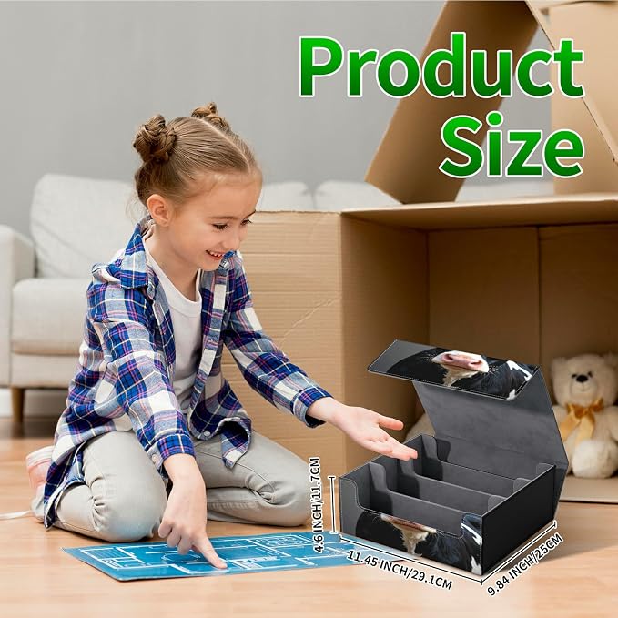Large Card Deck Box for MTG, Fits 1200+ Sleeved Cards, PU Leather Storage Case with Strong Magnetic Closure, Multiple Colors Available for TCG CCG Baseball Card Collections, Black White Cow