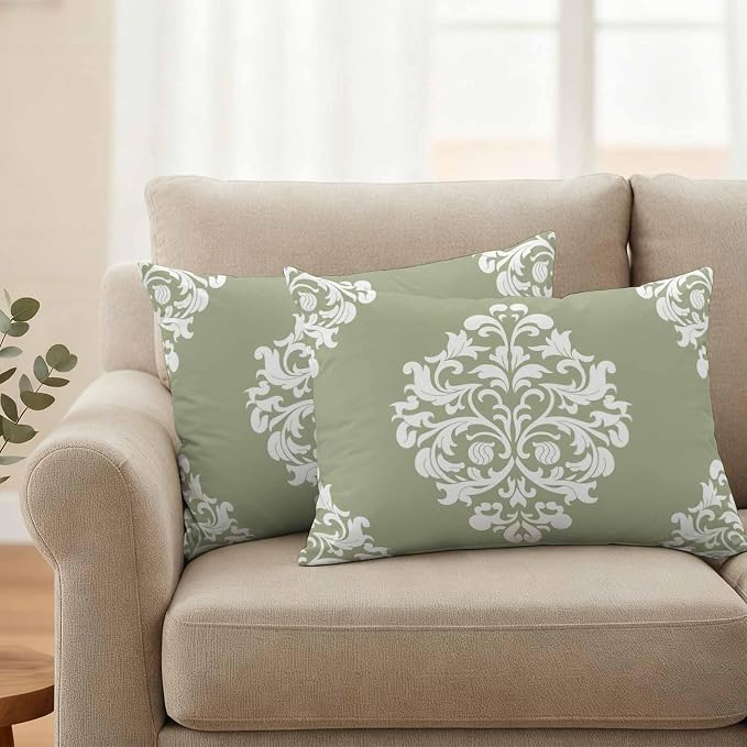Outdoor Pillow Covers Set of 2, Luxury Flower Sage Green Decorative Throw Pillow Covers 20X12IN, Abstract Floral Throw Pillows Protector Cushion Case for Patio,Couch,Sofa,Garden