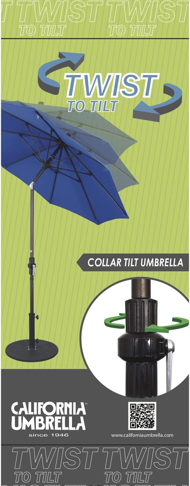 California Umbrella 11' Round Crank Lift, Collar Tilt, Aluminum Pole, Fiberglass Rib Patio Umbrella, Black Finish