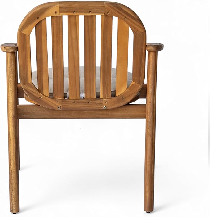 Christopher Knight Home Meja Acacia Wood Patio Dining Set for 4, Solid Wood Outdoor Dining Table Set for 4, Round Dining Table and Chairs Set of 4 with Cushion, Teak+Beige
