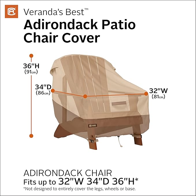 Classic Accessories Veranda's Best Waterproof Adirondack Patio Chair Cover, 32 x 34 x 36 Inch