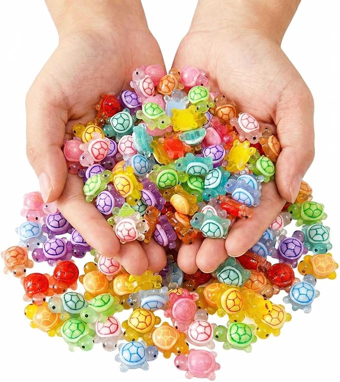 100 Pcs Glow in The Dark Mini Resin Turtles, Luminous Tiny Sea Turtle Figurines to Hide, Small Plastic Ocean Animals for Aquarium, Micro Landscape, Fairy Garden & DIY Crafts Décor