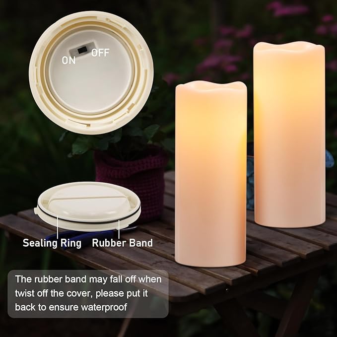 Eldnacele Large Outdoor Solar Flameless Candles Waterproof, 4" x 10", Solar Powered Dusk to Dawn Plastic LED Flickering Pillar Candles for Garden Patio Lanterns Wedding Holiday Decor(2 Pack White)