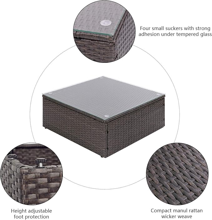Devoko 9 Pieces Outdoor Patio Sectional Sofa All-Weather Patio Furniture Sets Manual Weaving Wicker Rattan Patio Conversation Set with Cushions and Glass Table (Brown)