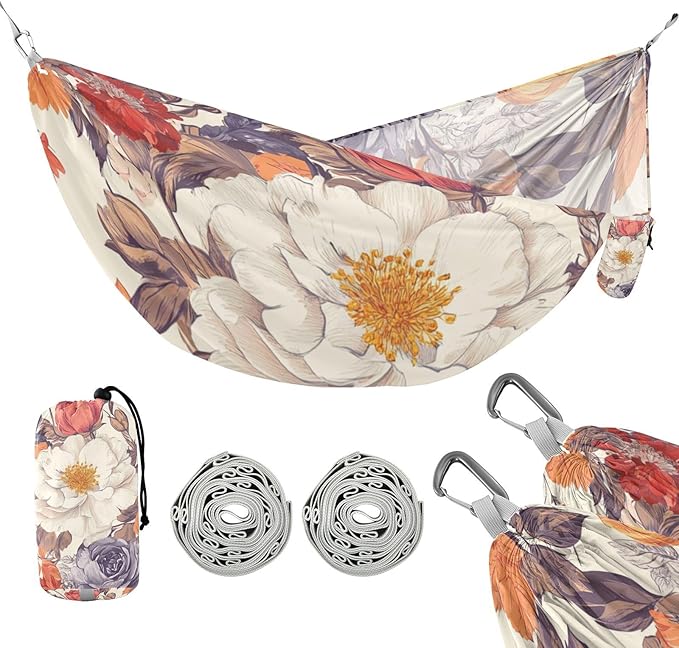 Retro Colorful Flowers Camping Hammocks Rope Hammock for Patio Backyard Lounge Base