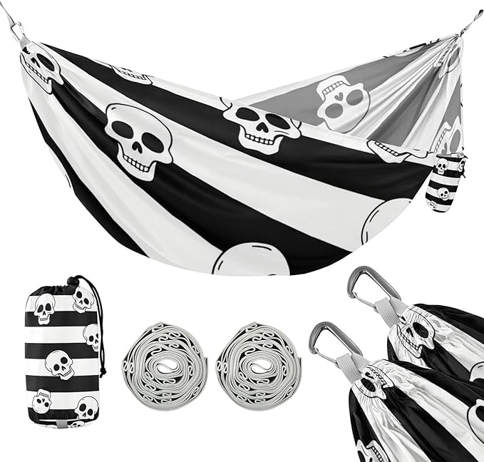 Black White Vintage Skull 330lb Capacity Outdoor Hammock with Hanging Rope Rope Hammock for Camping Travel Accessories hamacas para Patio
