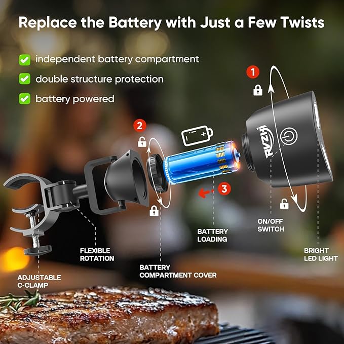 Grill Light BBQ Accessories: Upgraded 10 LEDs Bright Outdoor Grill Light - Dad Gifts for Fathers Day Mens Gifts for Husband - Flexible Rotation Adjustable C-clamp Smoker Grilling Accessories