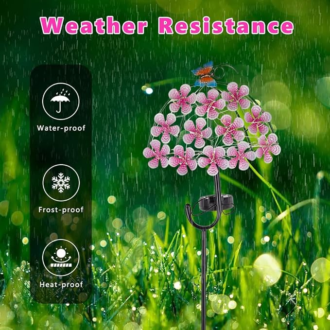 Solar Garden Lights,Flowers＆Butterfly Decorative Garden Stakes,Waterproof Metal Spring Yard Art Decor,Solar Lights Outdoor for Outside,Lawn,Garden,Patio