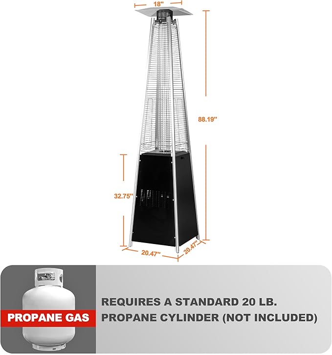 Nuu Garden Outdoor Propane Patio Heater, 48,000 BTU Pyramid Outdoor Heater with Wheels, Hammered Bronze Tower Portable Heater with Oxford Cover for Garden, Terrace, Black