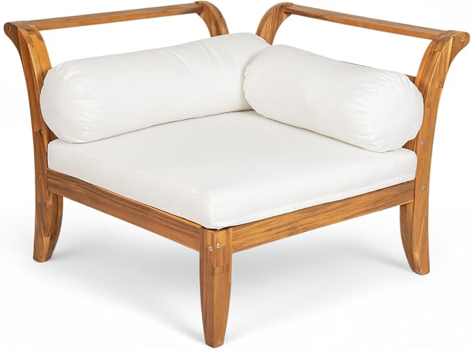JIVOIT 6 Piece Acacia Wood Patio Sofa Set, Outdoor Modular Sectional Garden Furniture Set with Tea Table, Ottoman, 5 Cushions and Pillows, L-Shaped Conversation Daybed for Patios, Poolsides, Gardens