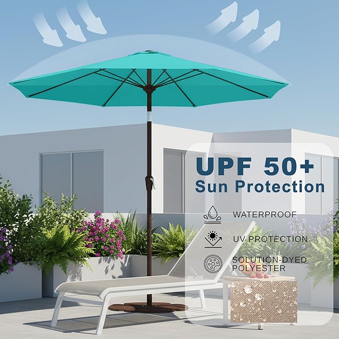 11FT Patio Umbrella, Outdoor Umbrella with with 8 Sturdy Fiberglass Ribs,Market Table Umbrella with Push Button Tilt and Crank,Suit for Backyard,Garden,Pool,Deck(Peacock Blue)