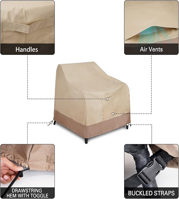 Patio Chair Cover, Heavy Duty Waterproof Outdoor Deep Seat Cover, All Weather Protect Lawn Patio Furniture Cover, 2 Pack, Large-40inch, Beige & Brown