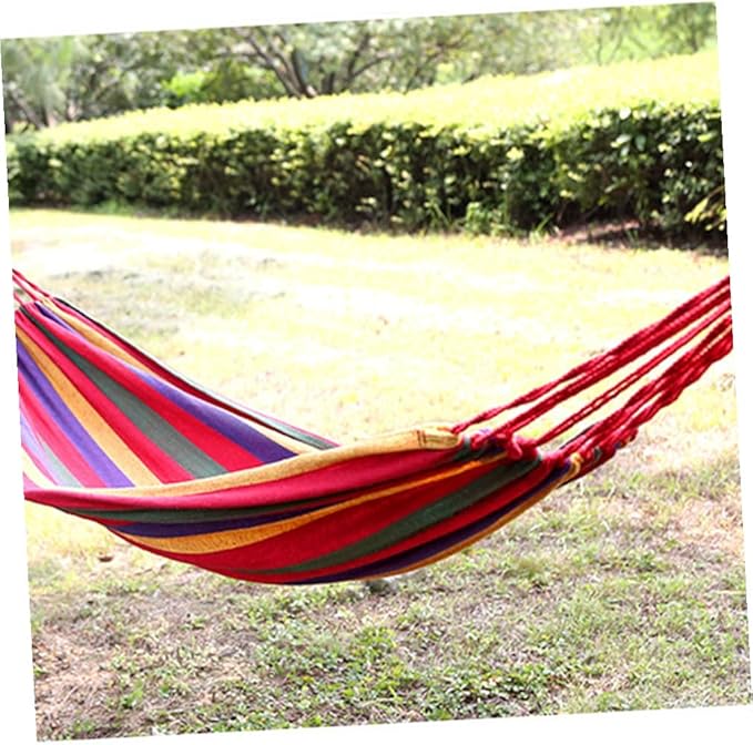 DECHOUS Portable Canvas Hammock Outdoor Camping Swing Chair 190x85cm Striped Hanging Hammock for Patio Backyard Garden Relaxation