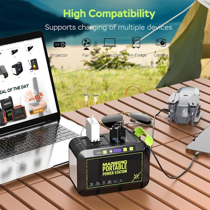 [FathersDayGifts] MARBERO 80W Solar Powered Generator with Panels 25W Included, 88.8Wh Portable Power Station with AC Outlet 120W Peak Fast Charging 110V for Camping Outdoor Home Backup Backup RVs