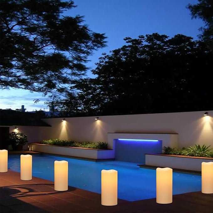Outdoor Indoor Waterproof Flameless Candles Flickering with Remote Timer, White LED Pillar Candles Battery Operated Pack of 2, Long Lasting Electric Candles Lanterns Cream Φ 4" H 8” 8”