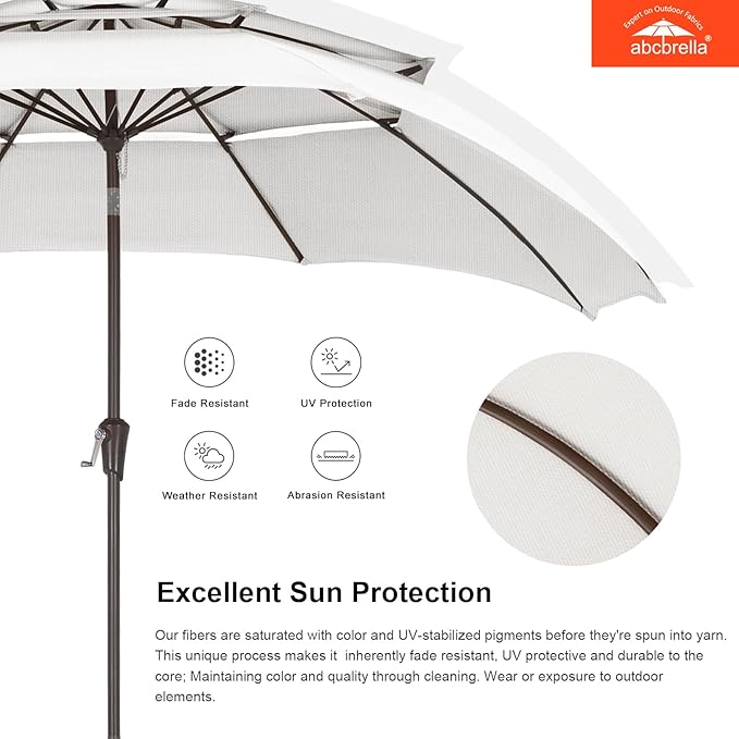 ABCCANOPY 5-Year 10-Year No Fading 9FT 3 Tiers Patio Umbrella, Outdoor Table Umbrella with 8 Sturdy Ribs for Deck, Backyard, Garden, Yard