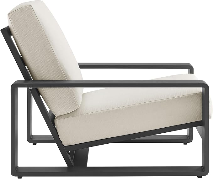 Modway Lirienne Aluminum 4-Piece Outdoor Furniture Set in Cream – Patio Conversation Set with 3-Seater Sofa, 2 Armchairs & Coffee Table