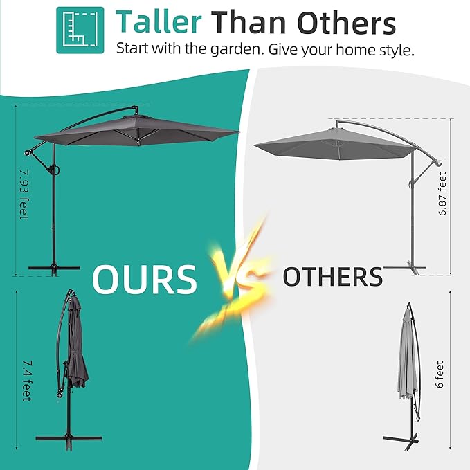 Shintenchi Offset Patio Umbrella with Easy Tilt Adjustment,Crank and Cross Base, Outdoor Cantilever Hanging Umbrella, Sunshade Free Standing Canopy, Dark Gray