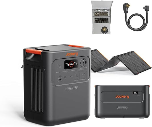 Jackery HomePower 3600 Pro Max Portable Power Station with Extra Battery, 500W Solar Panel, MTS & 40A Charging Cable, 4000W 120V/240V AC Output, 3584Wh LFP, Expandable to 21kWh, Essential Backup