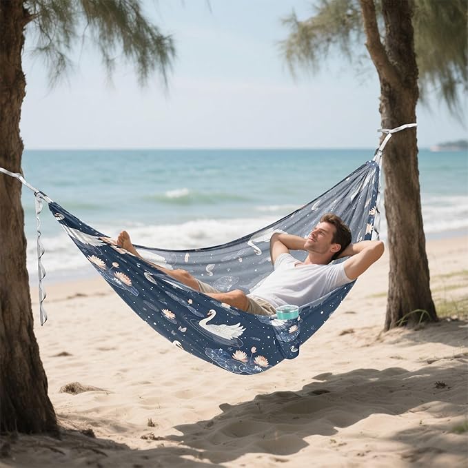 Camping Hammock Outdoor Hammocks for Outside Swan Lotus Beach Trees Portable Lightweight with Pockets Tree Straps Indoor